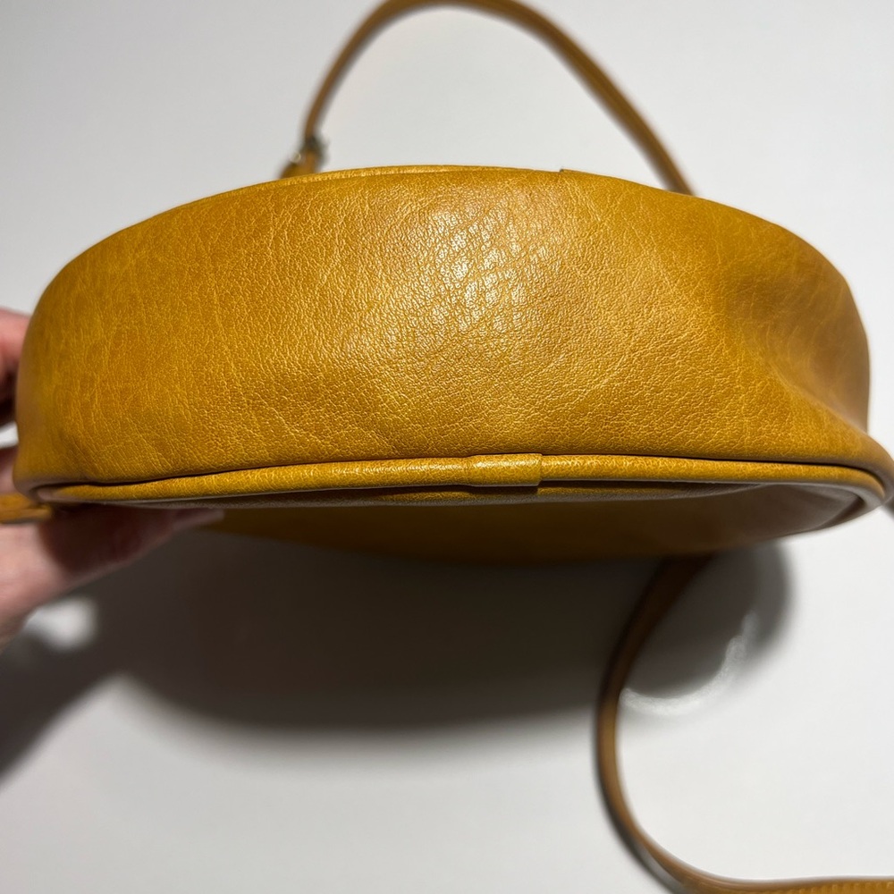 Antik Kraft Round Mustard Yellow Vegan Leather Crossbody Bag - Picture 3 of 12